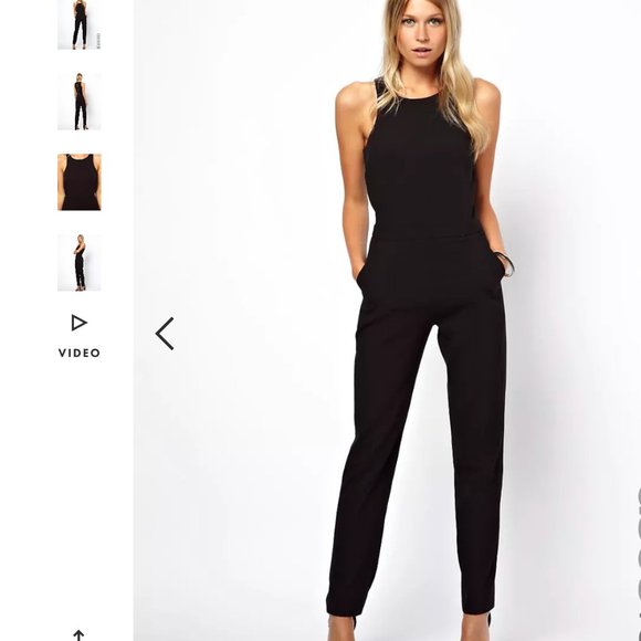 ASOS Petite Black Jumpsuit With Chic Racer Detail Sz 0 Like NEW - Picture 2 of 14